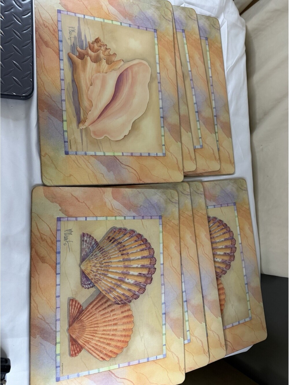 Set Of 8 Royal Table Placemats Rare Shells Design 15.75" x 11.75" Cork Backing